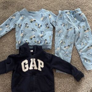GAP & Koalakids Navy Zip Hoodie and  Light Blue Construction Print set size 4T